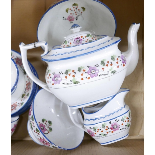 1226 - An early 19th Century New Hall tea set decorated with flowers, tea pot and three other pieces a/f **... 