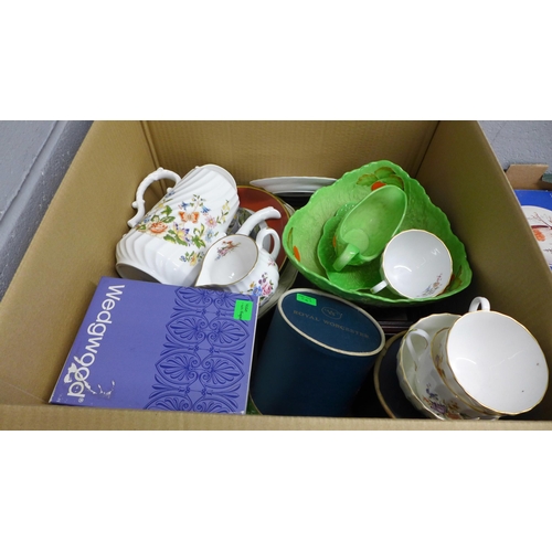 1229 - Two boxes of mixed china, Aynsley, Royal Worcester egg cups, Goebel plates, Wedgwood Jasperware plaq... 