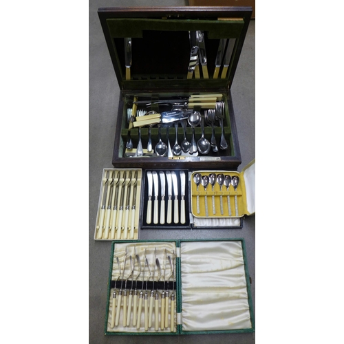 1249 - A George Butler & Co. Ltd., wooden canteen of cutlery  and four additional sets **PLEASE NOTE THIS L... 