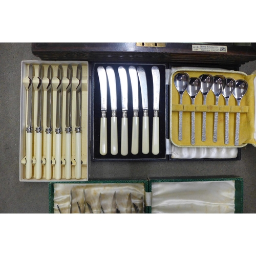 1249 - A George Butler & Co. Ltd., wooden canteen of cutlery  and four additional sets **PLEASE NOTE THIS L... 