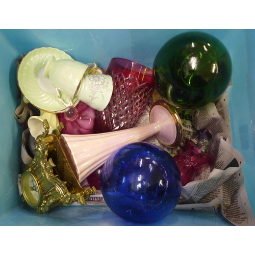 1251 - Paperweights; Caithness Mosaic x 2, Fascination and other paperweights, a ruby flash cut vase, two o... 