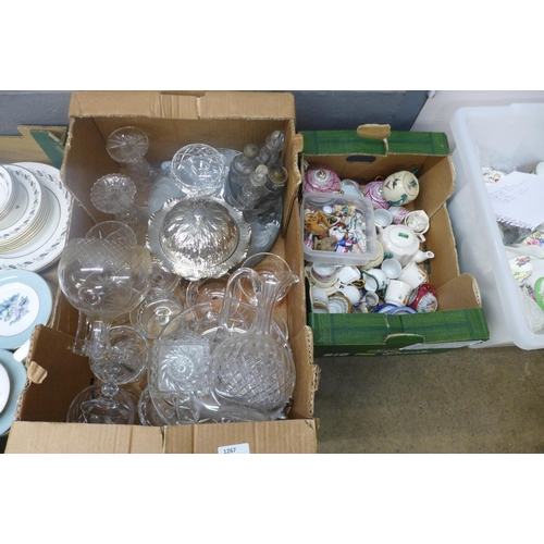 1267 - A box of assorted glassware and a box of miniature teawares **PLEASE NOTE THIS LOT IS NOT ELIGIBLE F... 