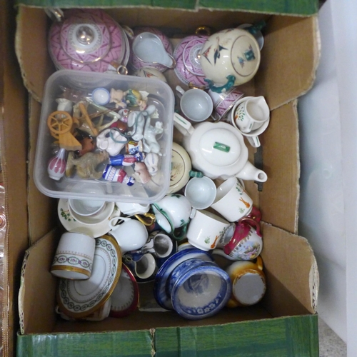 1267 - A box of assorted glassware and a box of miniature teawares **PLEASE NOTE THIS LOT IS NOT ELIGIBLE F... 