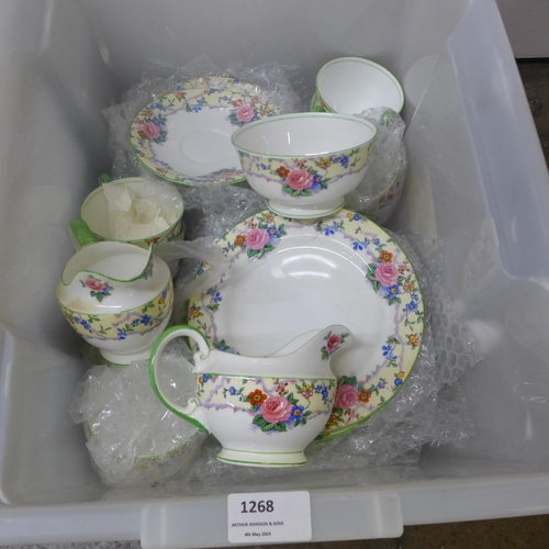 1268 - Aynsley bone china; two sandwich plates, two milk jugs, seven teacups, twelve tea plates, etc. **PLE... 