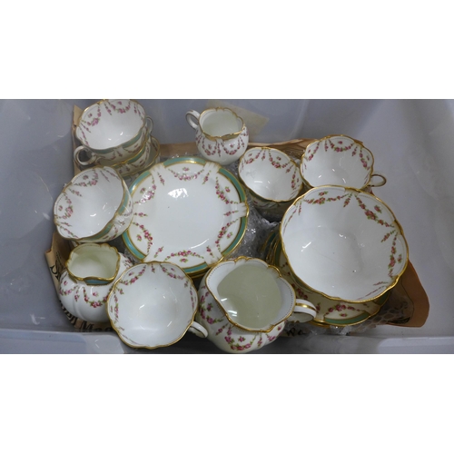 1274 - A Crescent England tea set, nine teacups, twelve tea plates, a sugar bowl, two jugs, etc. **PLEASE N... 