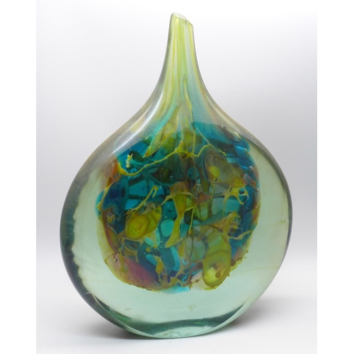 604 - A Mdina cut ice lollipop glass vase, signed Michael Harris Mdina Glass Malta to the base, 22cm