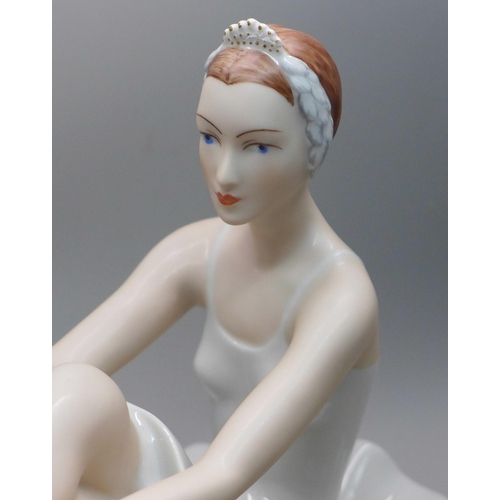 608 - A Royal Dux porcelain ballet dancer figure, signed V. David