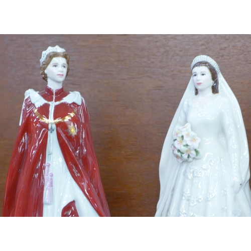 611 - Two Royal Worcester figures; Queen Elizabeth II Diamond Wedding, In Celebration of The Queen's 80th ... 