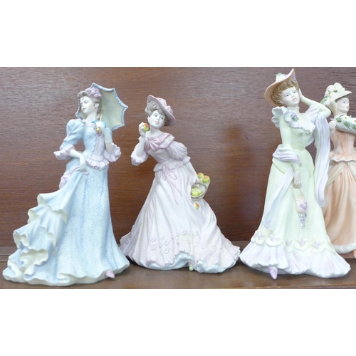 615 - Eight Wedgwood porcelain figures of ladies, four designed by Shirley Curzon