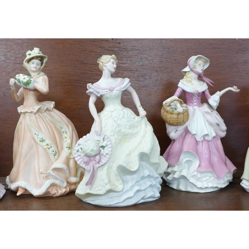 615 - Eight Wedgwood porcelain figures of ladies, four designed by Shirley Curzon