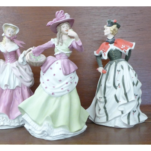 615 - Eight Wedgwood porcelain figures of ladies, four designed by Shirley Curzon