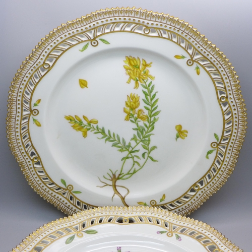 616 - A pair of Royal Copenhagen pierced plates decorated with plant specimens, 23cm