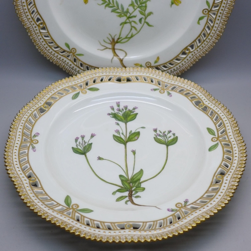 616 - A pair of Royal Copenhagen pierced plates decorated with plant specimens, 23cm