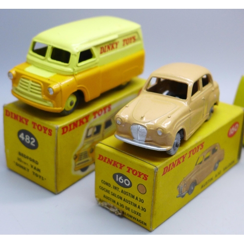 626 - Five Dinky Toys vehicles, 160 Austin A30 Saloon, 255 Mersey Tunnel Police Van, 405 Universal Jeep, 4... 