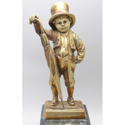 636 - An Art Deco style gilt metal figure of a street urchin, after Mehnert on a marble base, 17cm