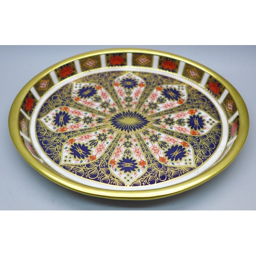 641 - A Royal Crown Derby 1128 Imari pattern miniature oval gallery tray, 19cm