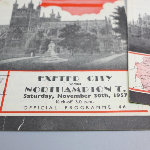 646 - Football ephemera; Exeter City home programmes from the 1950s (5) and 1960s (17) including versus Sl... 