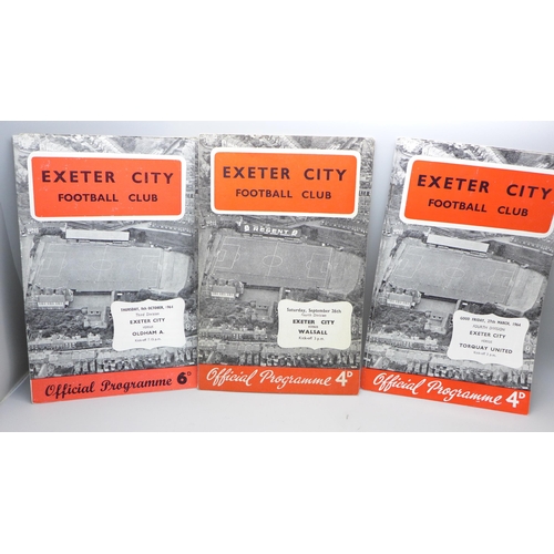 646 - Football ephemera; Exeter City home programmes from the 1950s (5) and 1960s (17) including versus Sl... 