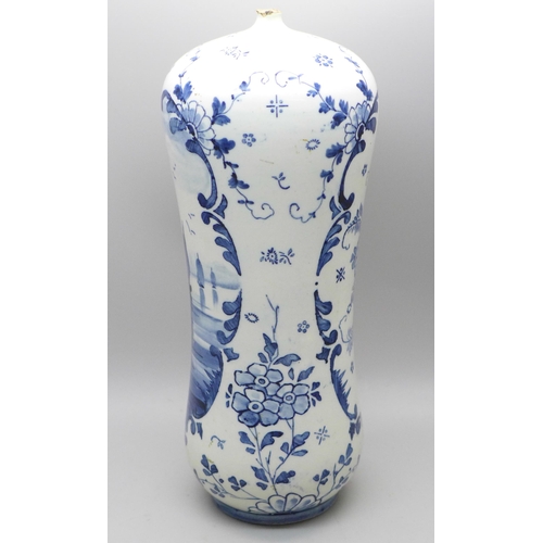 649 - A Royal Bonn blue and white bottle, 21cm, a/f