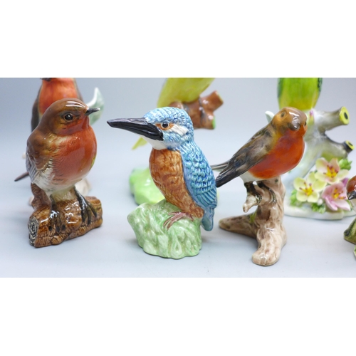 654 - Nine figures of birds, Beswick, Goebel, Royal Adderley, etc.