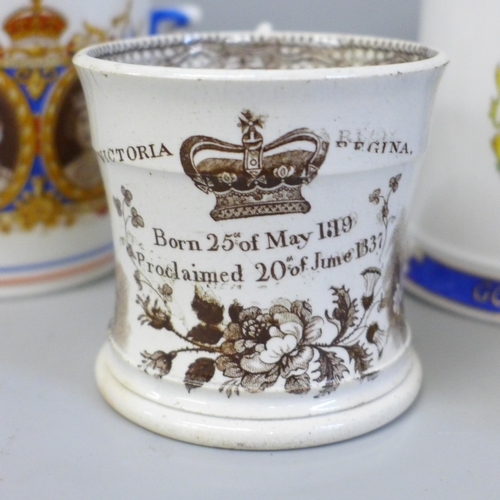 655 - Royal commemorative mugs including Victoria 1837, George VI, 1937