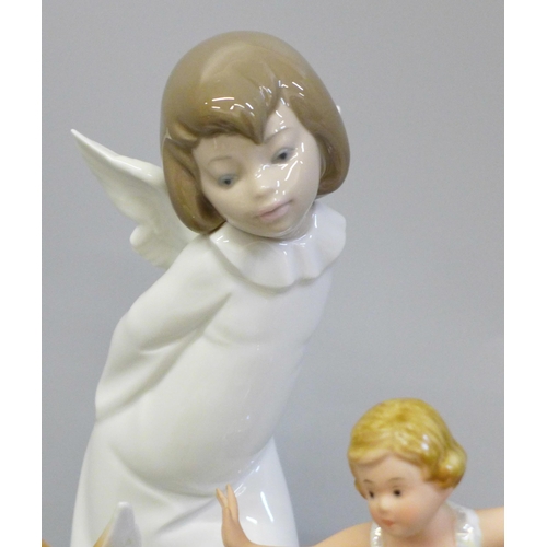 656 - A Lladro figure, 4960 and two china figures of a dancer and angel