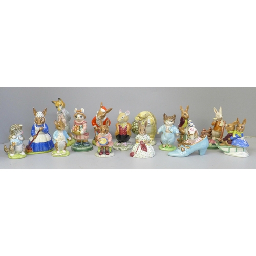 659 - Thirteen Beatrix Potter figures, seven Royal Doulton and six Beswick and two other figures (15)