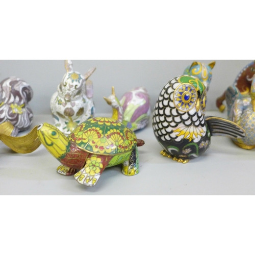 662 - A set of twelve Chinese cloisonne animals and birds