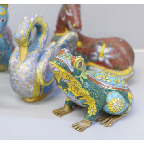 662 - A set of twelve Chinese cloisonne animals and birds