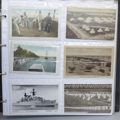 679 - Postcards; a large album of military related postcards, vintage to modern