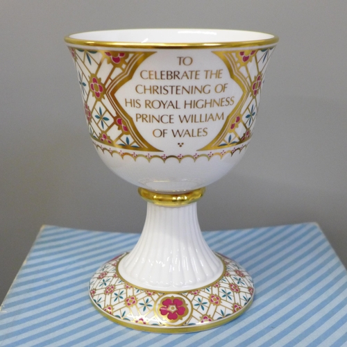 701 - A Spode Prince William Christening goblet and a Queen Elizabeth II Golden Jubilee plate, 990/1000, b... 