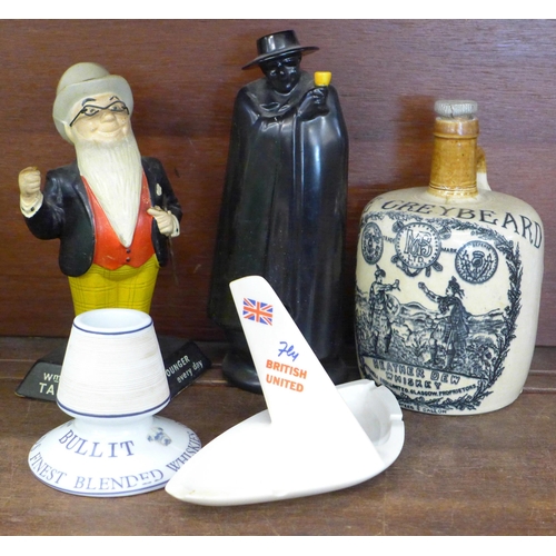 704 - Five advertising items; Younger's Tartan Keg, Royal Doulton Sandeman decanter, British United Airlin... 