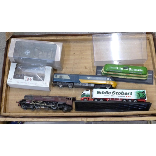 745 - A collection of boxed and unboxed cars, lorries, trains, Hornby R874 BR 0-4-0 diesel model, boxed, C... 