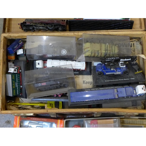 745 - A collection of boxed and unboxed cars, lorries, trains, Hornby R874 BR 0-4-0 diesel model, boxed, C... 