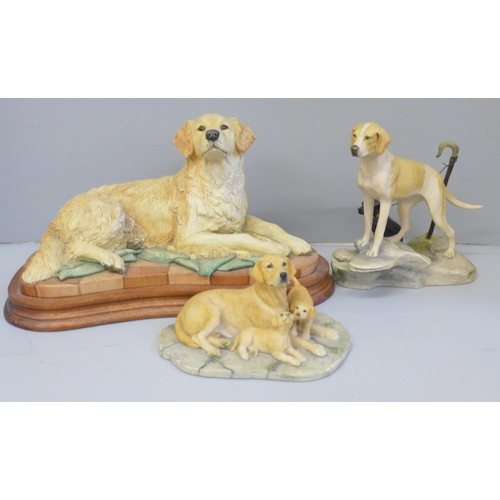 756 - Three Border Fine Arts figures; Foxhound and Terrier (1930, limited edition), Labrador with puppies ... 