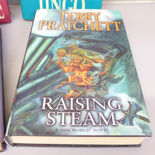 767 - Four hardback first edition Discworld novels by Terry Pratchett with a signed paperback - Maskerade ... 