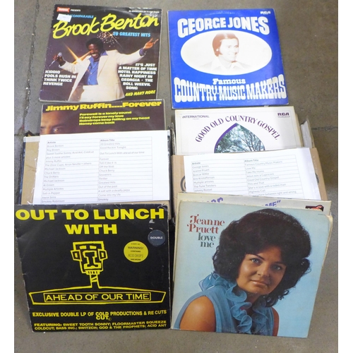 781 - Two boxes of LP records, Brook Benton, Michael Jackson, Chuck Berry, Salt n Pepper, Bluegrass Cardin... 