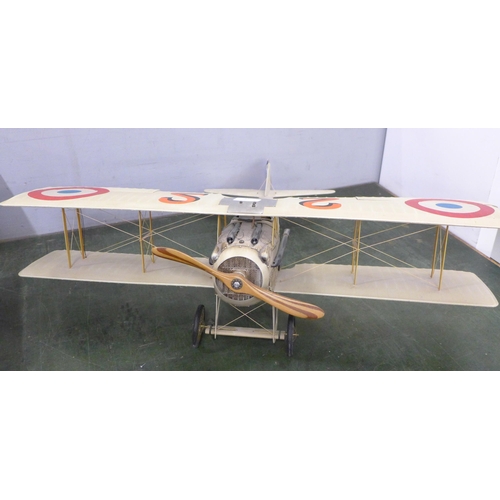 787 - A large model bi-plane, rudder hinge a/f, wind span 75cm (purchased from Hopewells)