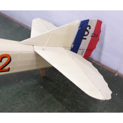 787 - A large model bi-plane, rudder hinge a/f, wind span 75cm (purchased from Hopewells)