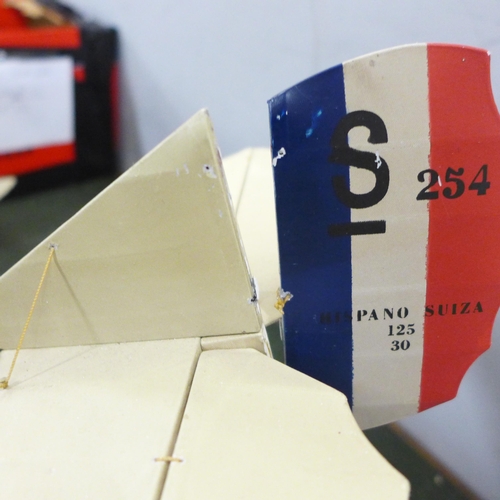 787 - A large model bi-plane, rudder hinge a/f, wind span 75cm (purchased from Hopewells)