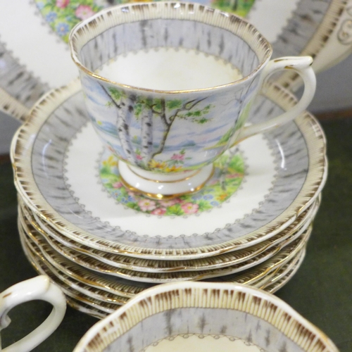 789 - A Royal Albert Silver Birch part tea set, seven tea plates, a small bowl, four teacups, two sandwich... 