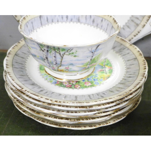 789 - A Royal Albert Silver Birch part tea set, seven tea plates, a small bowl, four teacups, two sandwich... 