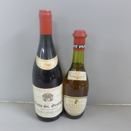 798 - A bottle of Nuits St. George, Maison M. Doudet-Naudin, 1966 and a half bottle of Le Piat de Beaujola... 