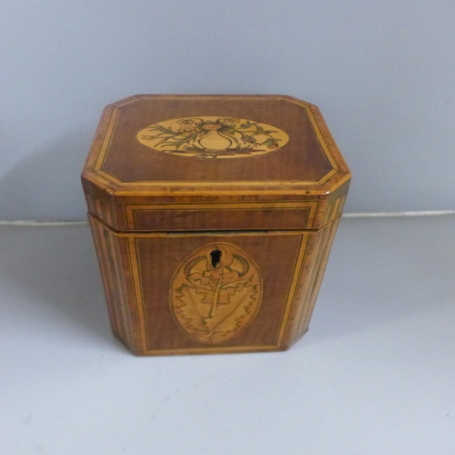 807 - Two wooden tea caddies, one early 19th Century, both with inlaid decoration