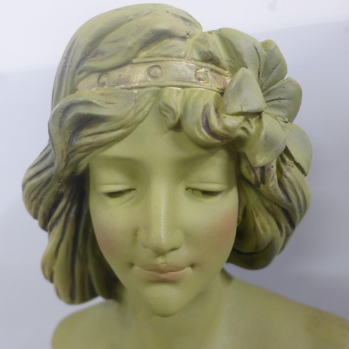 815 - An Art Nouveau style plaster bust of a French lady, 45cm