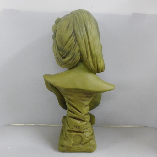 815 - An Art Nouveau style plaster bust of a French lady, 45cm