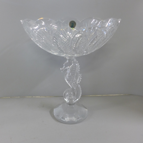 825 - A Waterford Crystal seahorse centrepiece pedestal bowl, 31cm, boxed