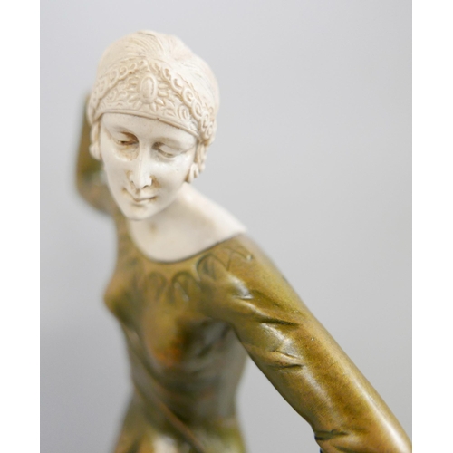 826 - An Art Deco style figure of a dancer, after Chiparus, a/f, hands with figure, requires restoration, ... 