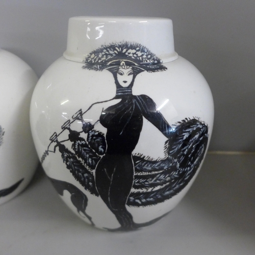 827 - Four Burleigh Ironstone ginger jars, decorated with Art Deco and other figures