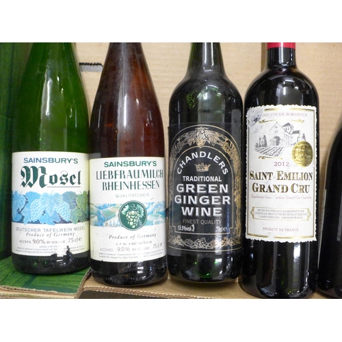 830 - Nine bottles of mixed wines including Liebfraumilch, Mosel, Saint-Emilion Grand Cru, Paul Masson, et... 